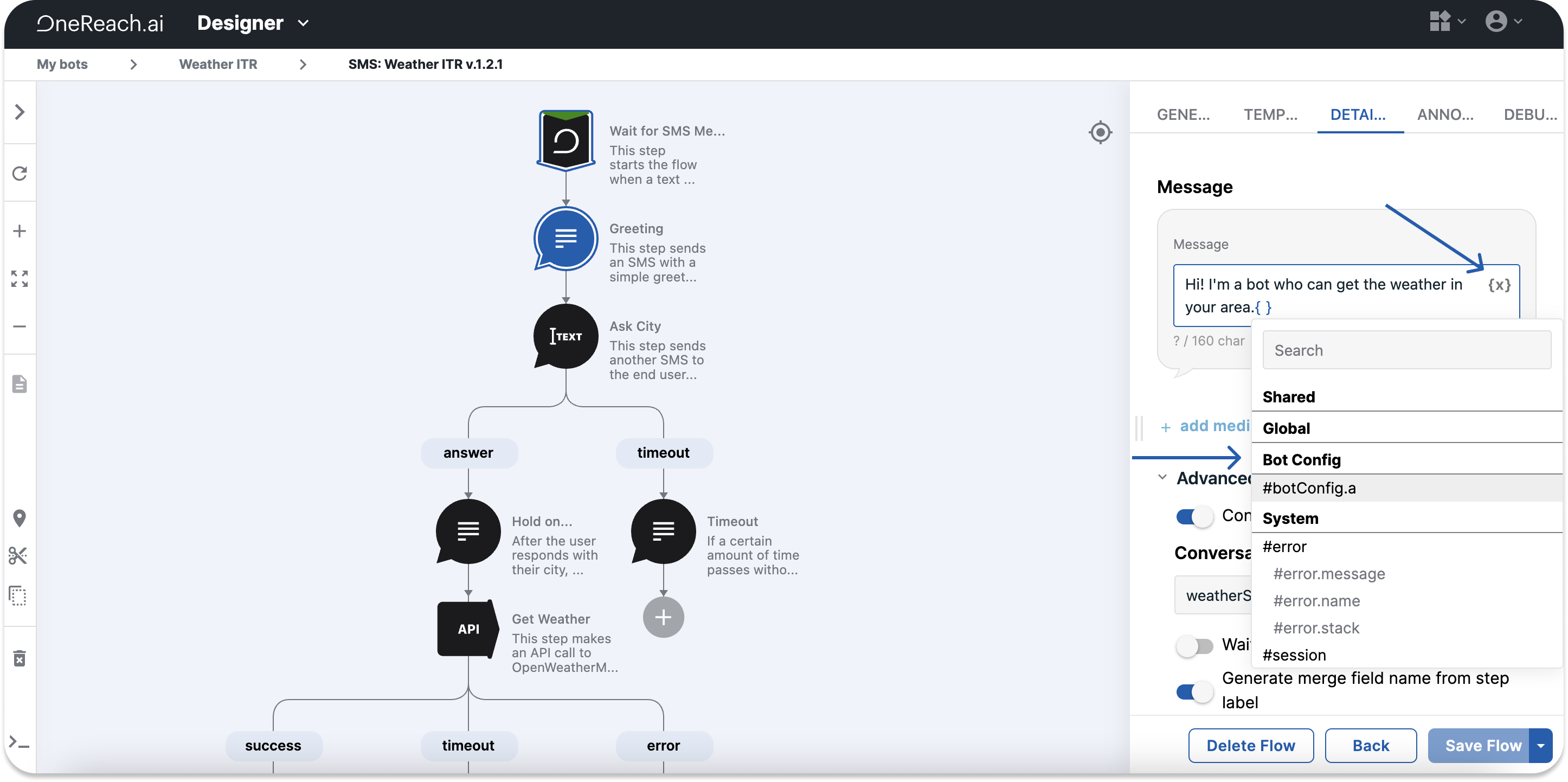 Bot config display